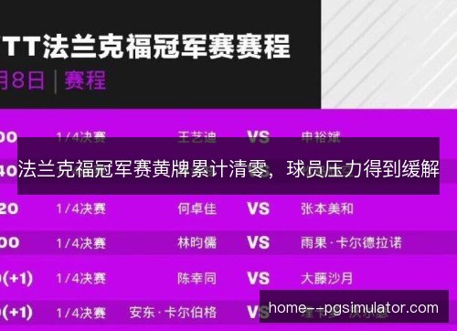 法兰克福冠军赛黄牌累计清零,球员压力得到缓解 法兰克福冠军赛黄牌累计清零,球员压力得到缓解